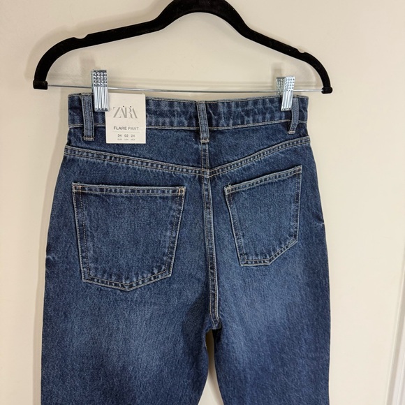 Zara Women Flare Leg Jeans Size 2 High Rise Dark Wash Festival Bohemian NWT - Picture 8 of 14